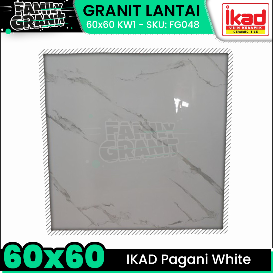 Granit Lantai 60x60 IKAD Pagani White Motif Marmer Carara Glossy KW1