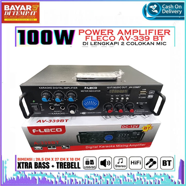 PROMO~Amplifier Bluetooth FLECO AV-339 BT Stereo/Bass/Treble/Echo/Dual Karaoke/Mp3 player/FM Radio/A