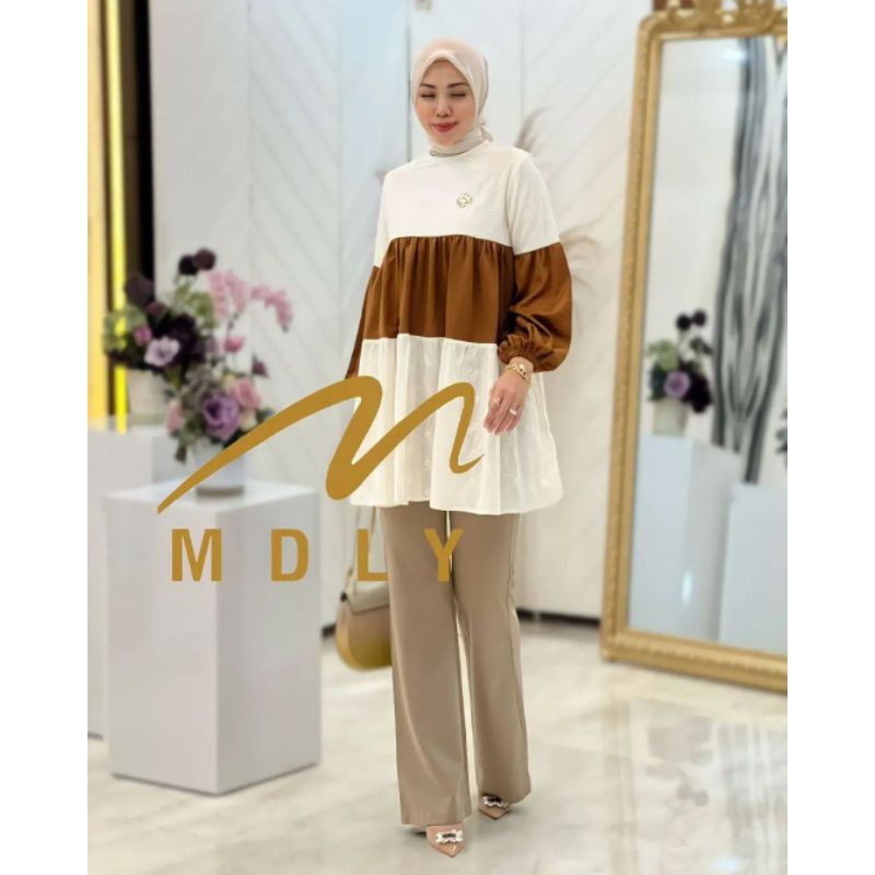 Azra Tunik by MDLY | Blouse Cotton Bordir kombinasi Hermesian Silk | Blouse Tunik Cewek