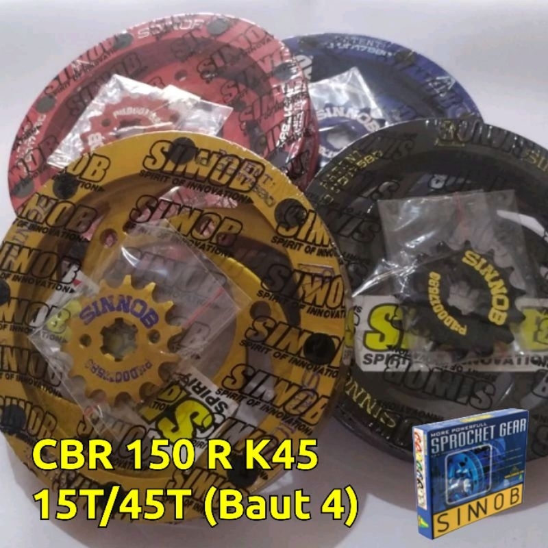 Sinnob Gear Depan Belakang Mega Pro New Mono Shock Verza CB 150 R CBR150 Sonic GTR 150 15T/45T Gold 