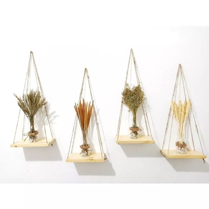 Bunga kering set gantungan kayu / Bunga hiasan ruang tamu