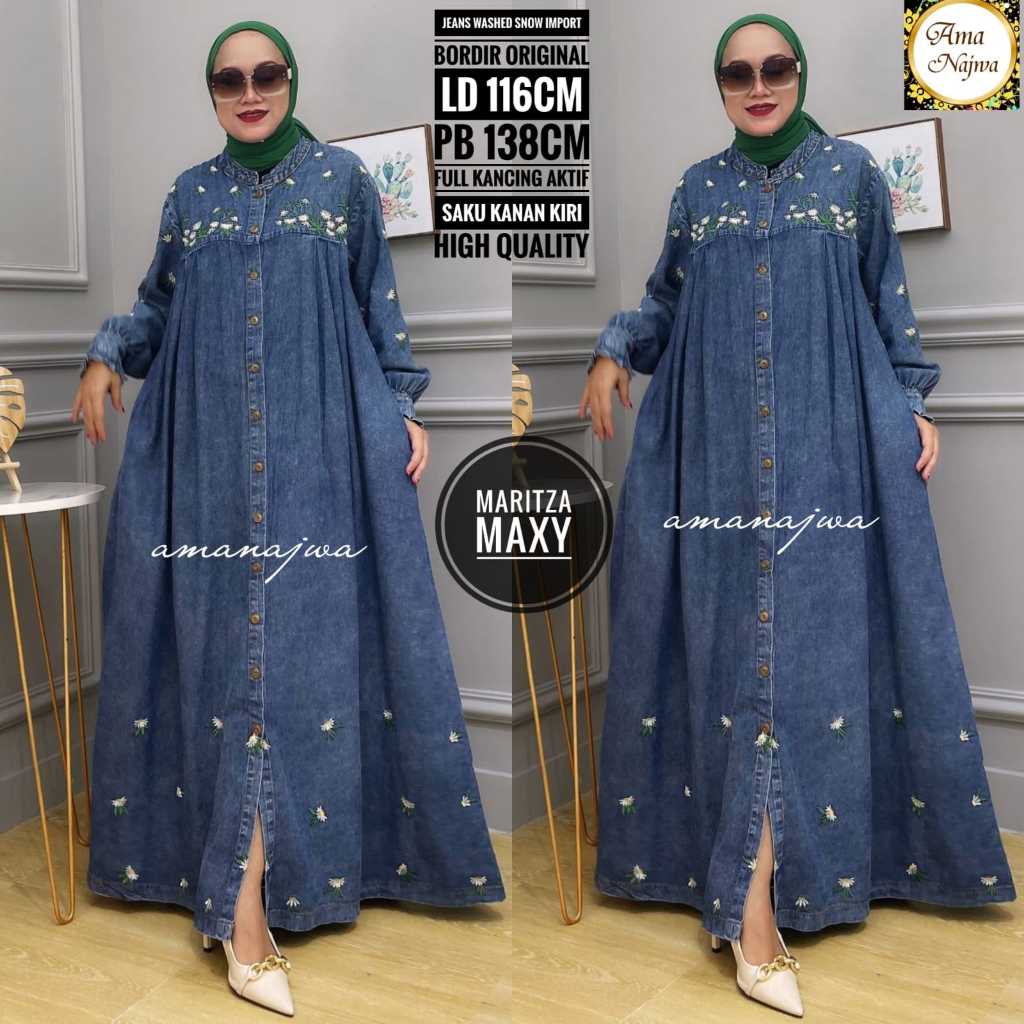 Maritza Maxy Gamis Jeans Wanita Jumbo Jeans Washed Import Premium