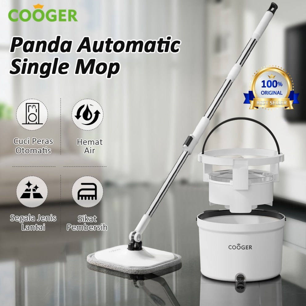 Ready COOGER Alat Pel Single Spin Mop Panda Bucket Spin Mop Alat Pel Lantai 2IN1 Dalam Satu Ember Pe