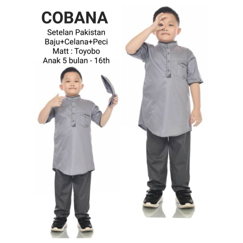 Baju Koko Kurta Setelan Anak Cobana / Koko Kurta Setelan Anak Laki-Laki Biru Wardah / Setelan Anak L
