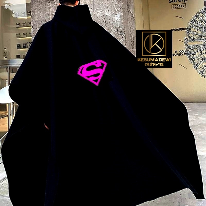 SUPERGIRL Jubah Panjang Capeshirt Hoodie  Superhero | Black-Hooded-Cape Cosplay Party Pesta Hallowee