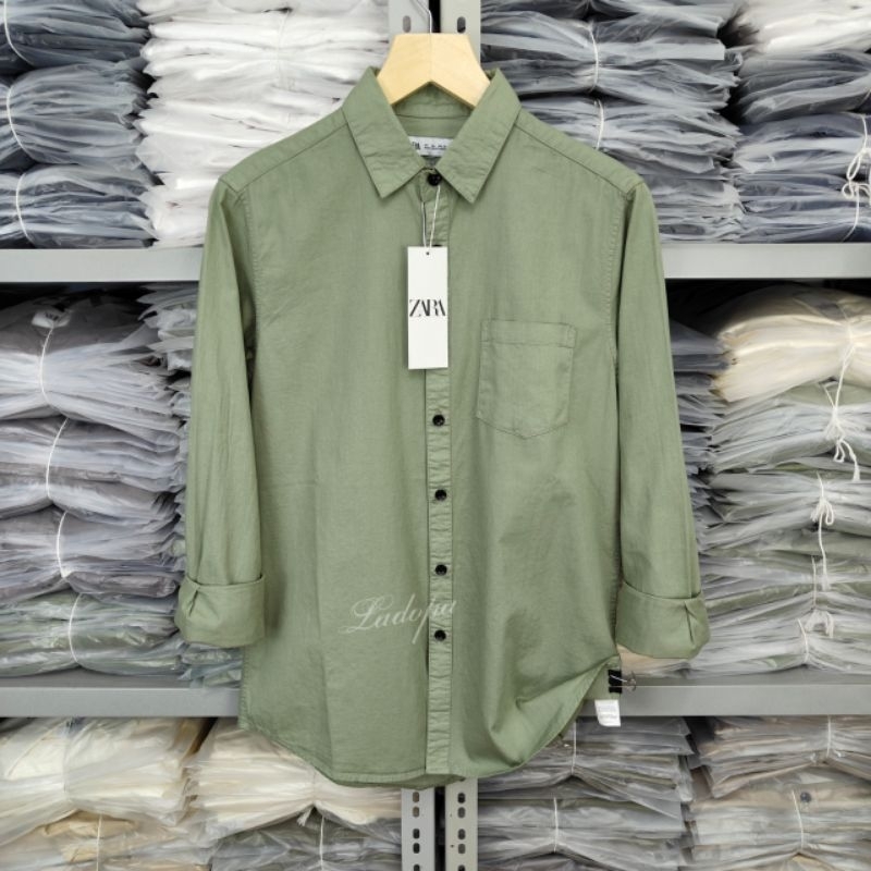 Kemeja Zara Man Pria Slim Fit Lengan Panjang Kemeja Polos