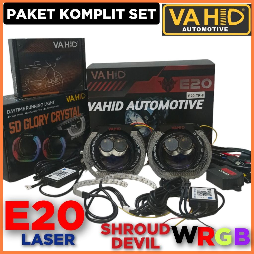 VAHID E20 LASER PAKET KOMPLIT SET BILED PROJECTOR 3 INCH SHROUD DEMON EYES METRIX WRGB