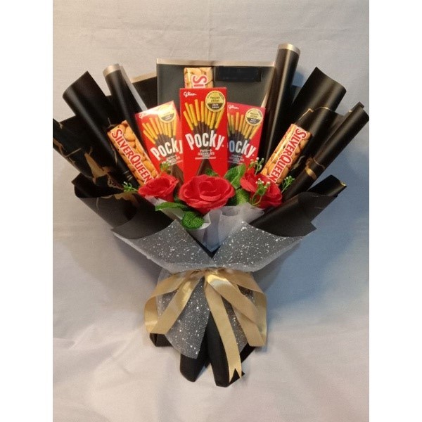 

Buket Coklat Campur (SILVERQUEEN 58 gr + POCKY) /Buket Wisuda/Ultah/Hari Guru/Valentine