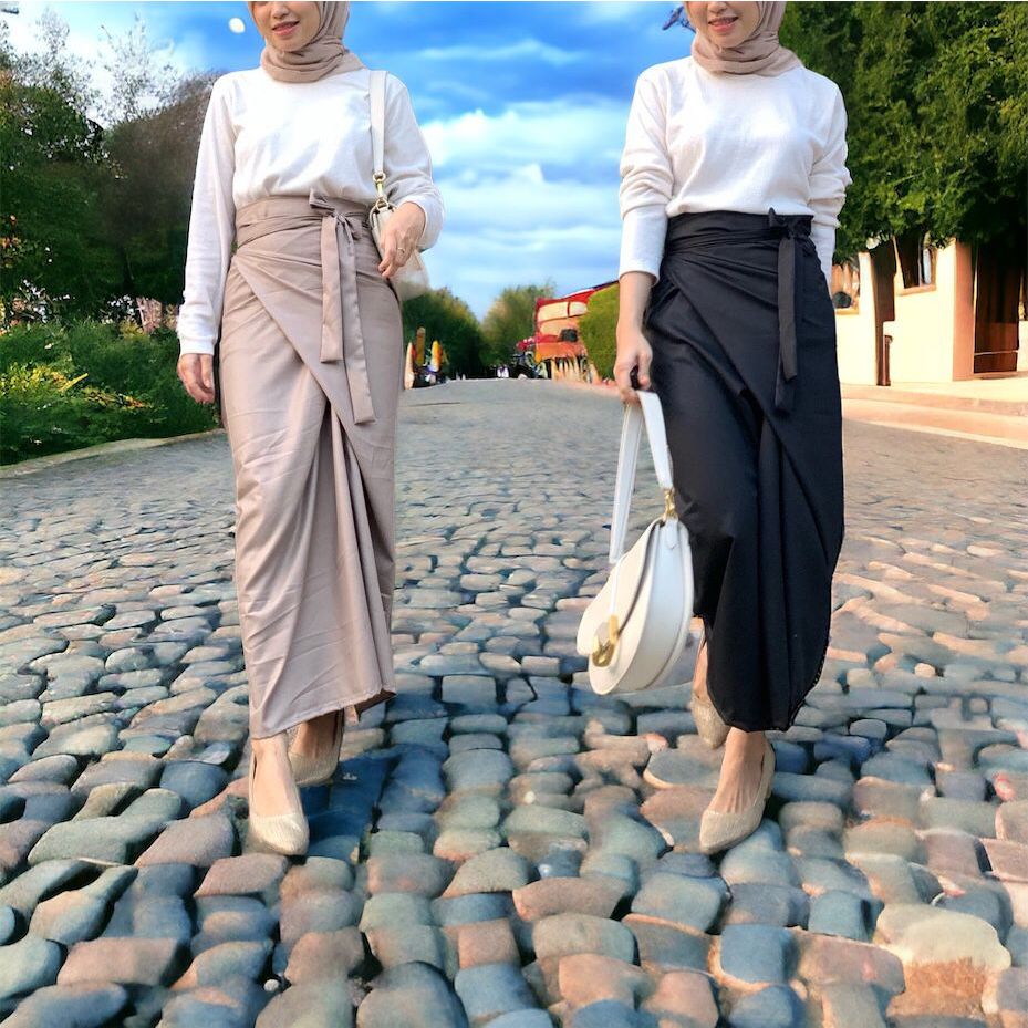 Rok Lilit Polos Bawahan Baju Kebaya Modern Hitam Putih Marun Maroon Rok Serut Satin Instan Wrap
