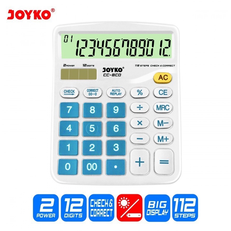 

ART I98L 1 Biji Kalkulator Joyko CC8CO 12 Digits Check Correct Calculator Joyko CC8CO 12 Digits Check Correct Joyko CC 8CO