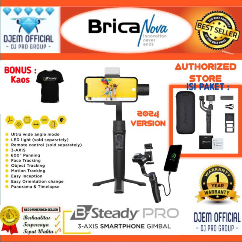 Brica B-Steady PRO 2024 NEW 3-Axis Gimbal Stabilizer Brica BSteady PRO 2024 Smartphone Actioncam Bri