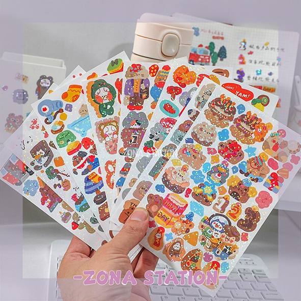 

[ZS] 1 Lembar / Sticker Beruang Glitter Decorating Journaling Scrapbook