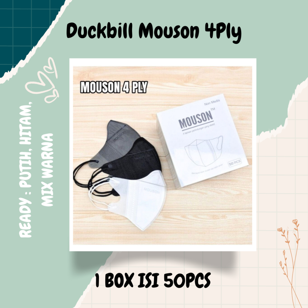 Masker Mouson Duckbill Garis 4 Ply isi 50pcs Impor Disposable Mask dewasa Duckbill mouson4ply isi 50