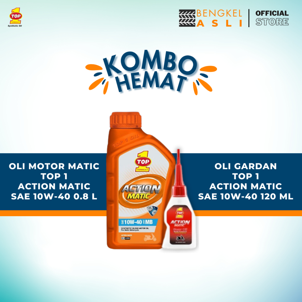 (KOMBO HEMAT OLI MOTOR MATIC + OLI GARDAN) Oli Motor Matic TOP 1 ACTION MATIC SAE 10W-40 0.8 Liter +