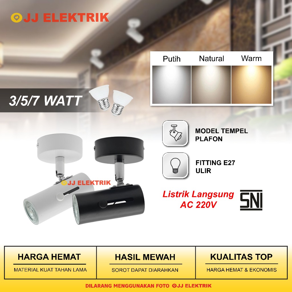 Lampu Sorot Tempel Plafon 3W 5W 7W 12W - Spotlight LED Terang Fitting E27 Bohlam Mudah Diganti