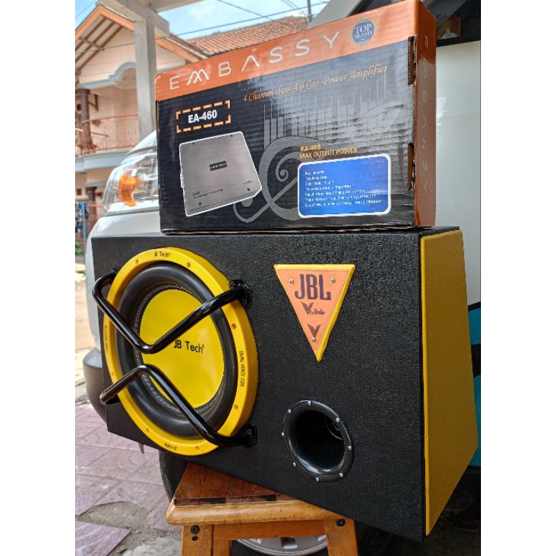 PAKET AUDIO MOBIL SUBWOOFER JB TECH 12 INC DOUBLE COIL 1200WATT PLUS POWER 4 CHANEL 10000WATT GRIL/P