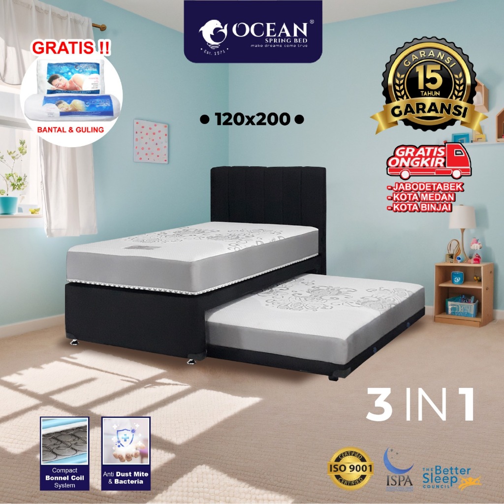 Ocean Springbed - Royal Grey Kasur 3 in 1 Bed Dorong
