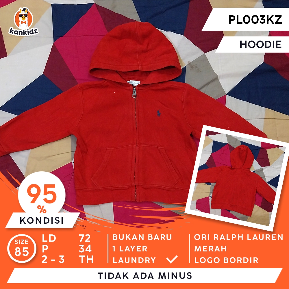 SIAP PAKAI | Jaket Anak Hoodie Polo Ralph Lauren | Merah Size 85