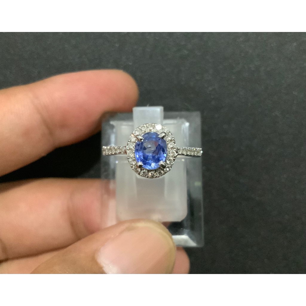 NATURAL BLUE SAPPHIRE DIAMOND LADIES WHITE GOLD RING 13/CGL CERTIFIED