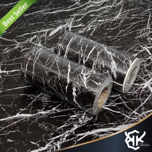 Wallpaper Dinding Motif Marmer 45cm x 10m Black Marmer Wallpaper Sticker Wallstiker Motif Black Marm