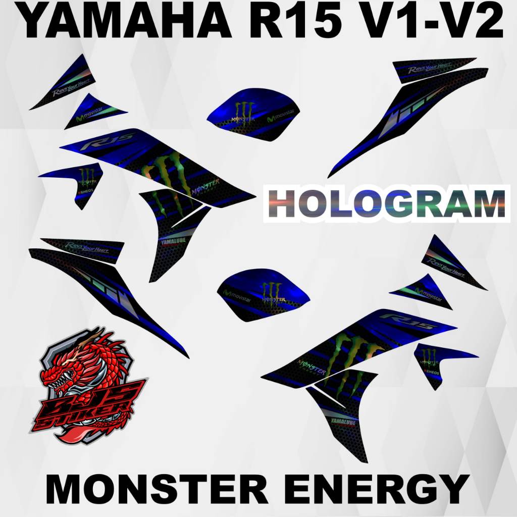 Striping r 15 v1 r 15 v2 - Stiker Decal HOLOGRAM r 15 v1 v2 r 15 2014-2017 MONSTER ENERGY 1