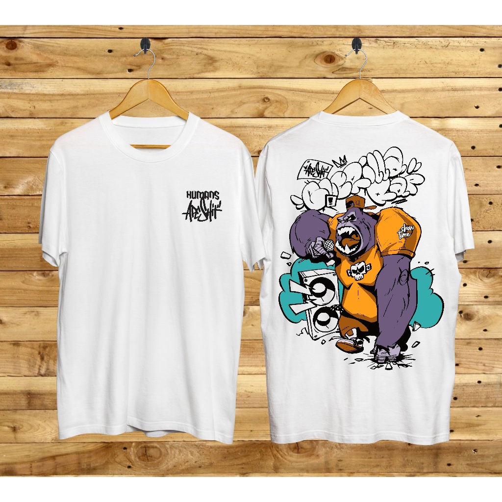 KAOS BAJU DISTRO PRIA WANITA HIGS DOMINO KAOS PANDAKAOS GORILA PUTIHKAOS  PEJUANG SCATTER BAHAN KATU