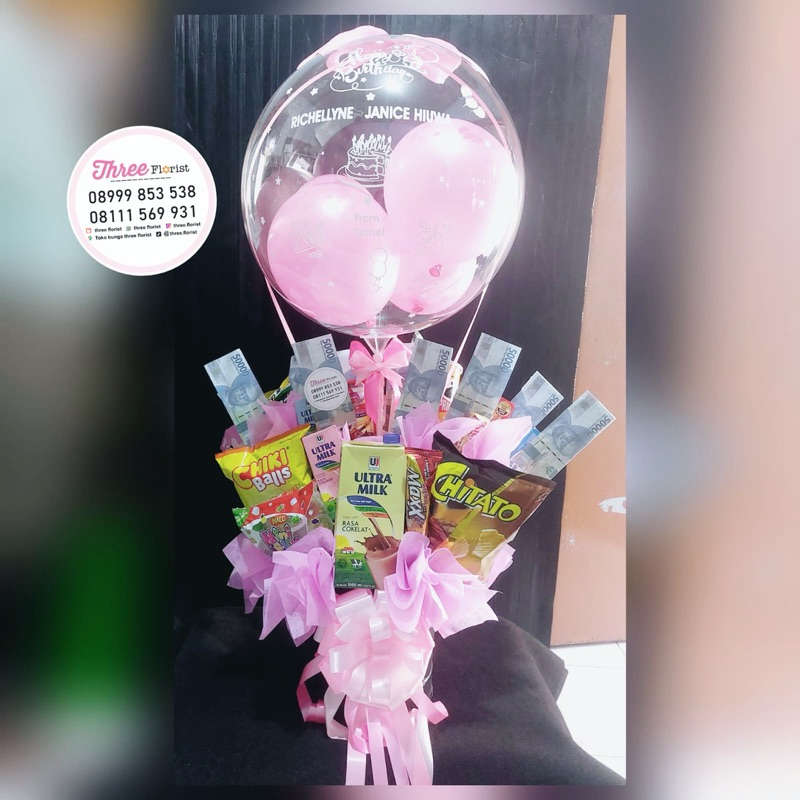 hadiah ucapan ulang tahun / box bunga balon snack / hadiah ucapan