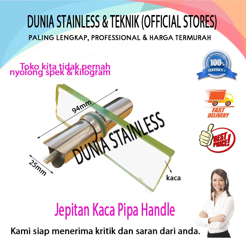 Jepitan kaca pipa handle 201 aksesoris stainless steel