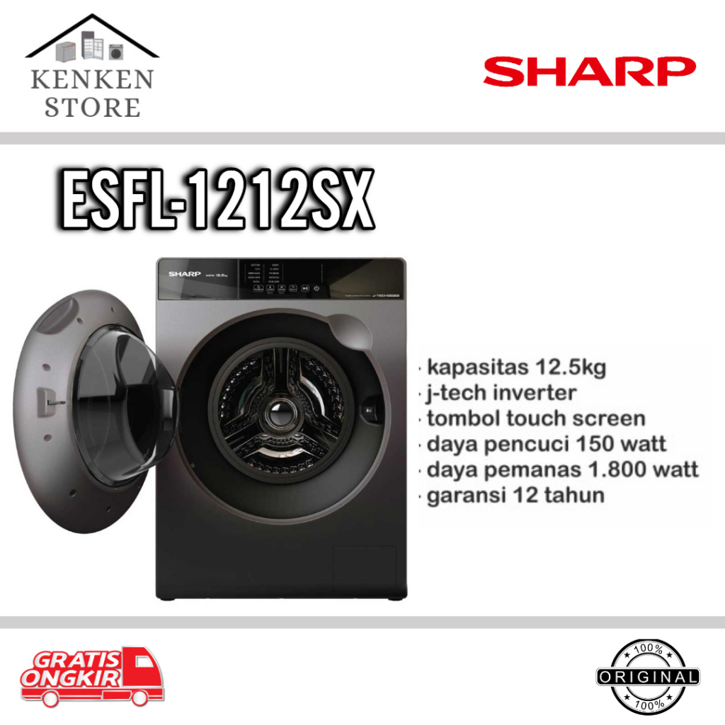 MESIN CUCI SHARP FRONT LOADING ES-FL 1212 SX 12.5 KG 1 TABUNG