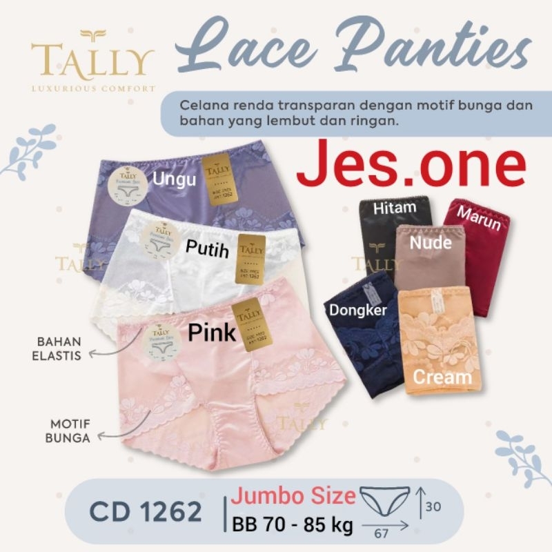 Tally 1262 CD Celana Dalam Lace Brokat Semi Transparan Jumbo XL - XXL