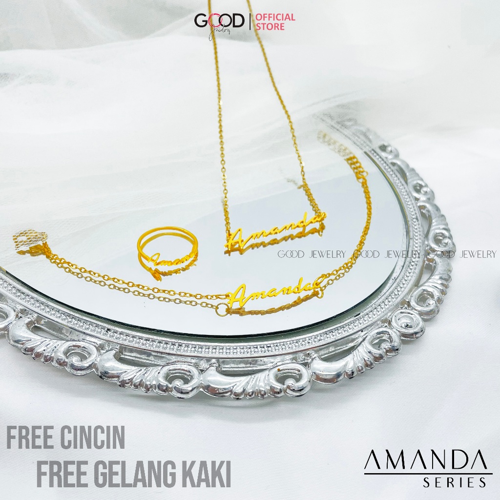 (Free Gelang kaki & Cincin) Amanda Series - Kalung Nama Titanium Anti Karat Aksesoris Fashion Wanita