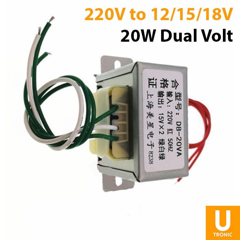 Transformer Travo 20W AC 220V to CT Dual Volt AC 12V 15V 18V (1816C)