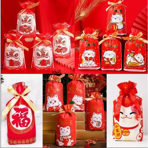 

pouch imlek tas serut hampers goodie bag sincia drawstring CNY kemasan packing