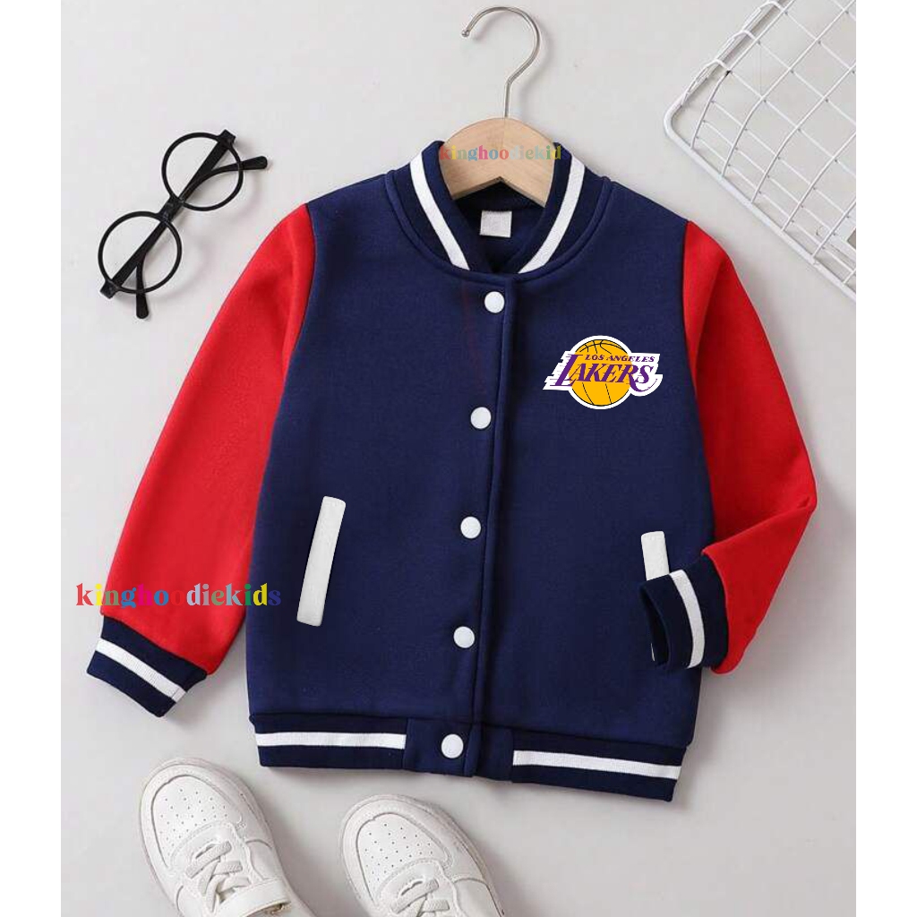 Varsity Jacket Baseball Anak LAKERS Laki Laki Perempuan Umur 2 Sampai 12 Tahun Tahun Hoodie Swaeter 