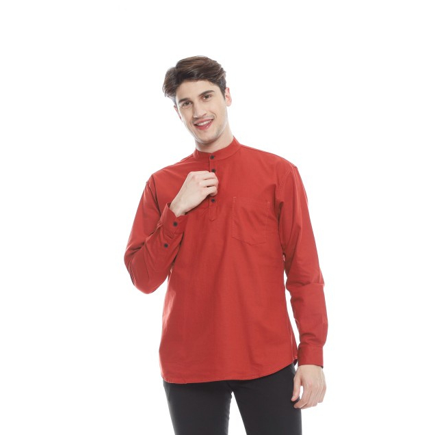 Baju Koko Pria Terracotta Lengan Panjang Kemeja Muslim Merah Bata Premium Quality