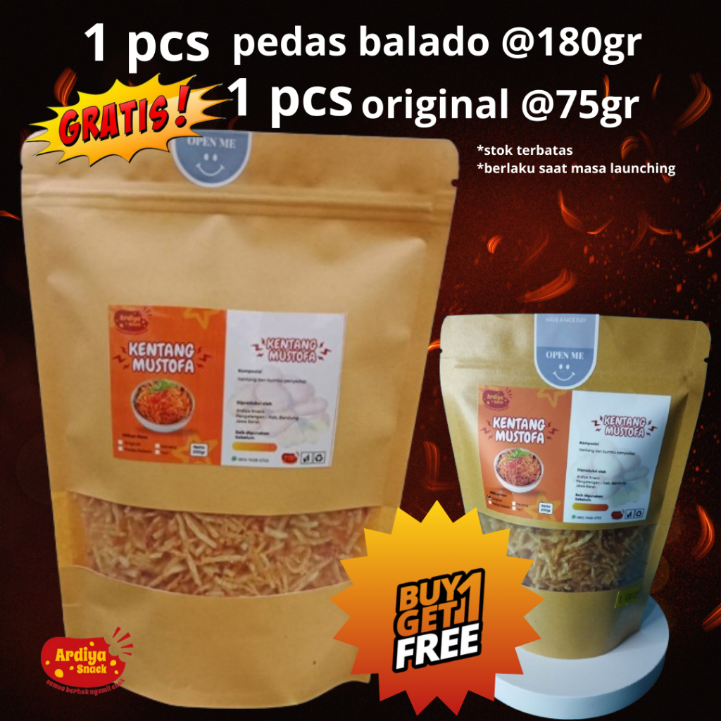 

Kentang Mustofa BELI 1 GRATIS 1 pedas balado & original stok terbatas