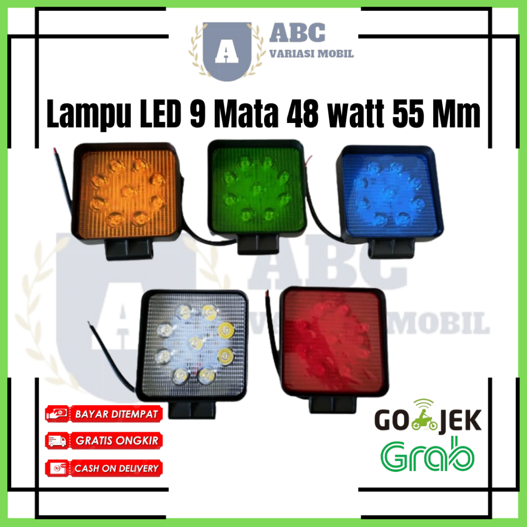 LampuTembak Sorot Putih Kabut Depan 9 Mata Kotak 55 MM Variasi Mobil Truk  12-24 Volt
