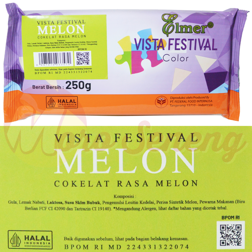 

Elmer Vista Melon 250 gram Coklat Hijau Rainbow Compound 250gr