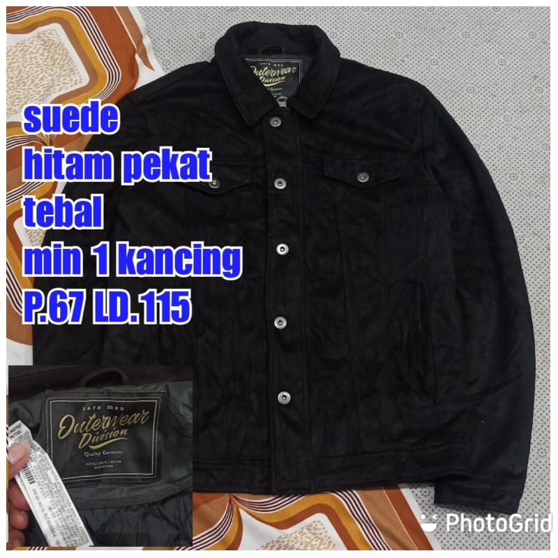 jaket work kerja casual trucker suede zara man black