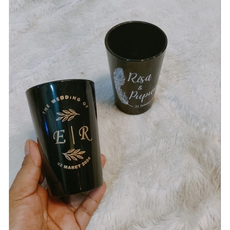 gelas hitam laminasi sudah free sablon