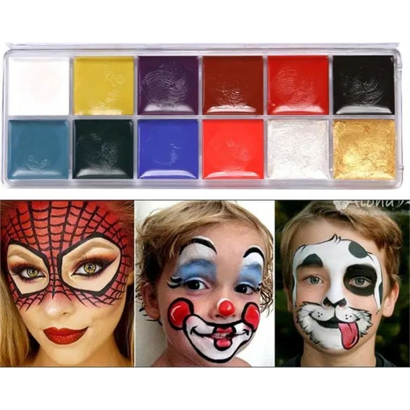 

Face Painting 12 Warna Cat Minyak FREE KUAS Art Makeup Body Painting Set Brush Oil Based Makeup Pesta Cosplay Festival Creamy Teather Halloween Aksesoris Prakarya Art Kesenian Perlengkapan Gambar Wajah Riasan Wajah Unik Lucu Lukisan Pentacle Malang