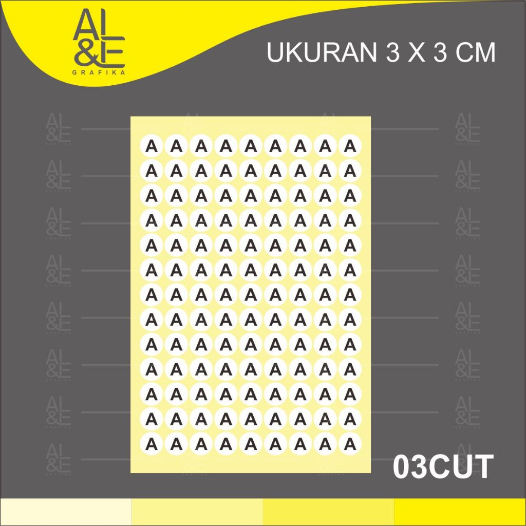 

03CUT - STIKER HURUF A, B, DAN C, STIKER KERTAS CUTTING MESIN, UKURAN 1 LEMBAR A3