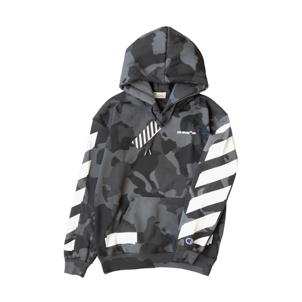 Sweater Hoodie OFF White x Champion Camo Hoodie Pria Wanita Army