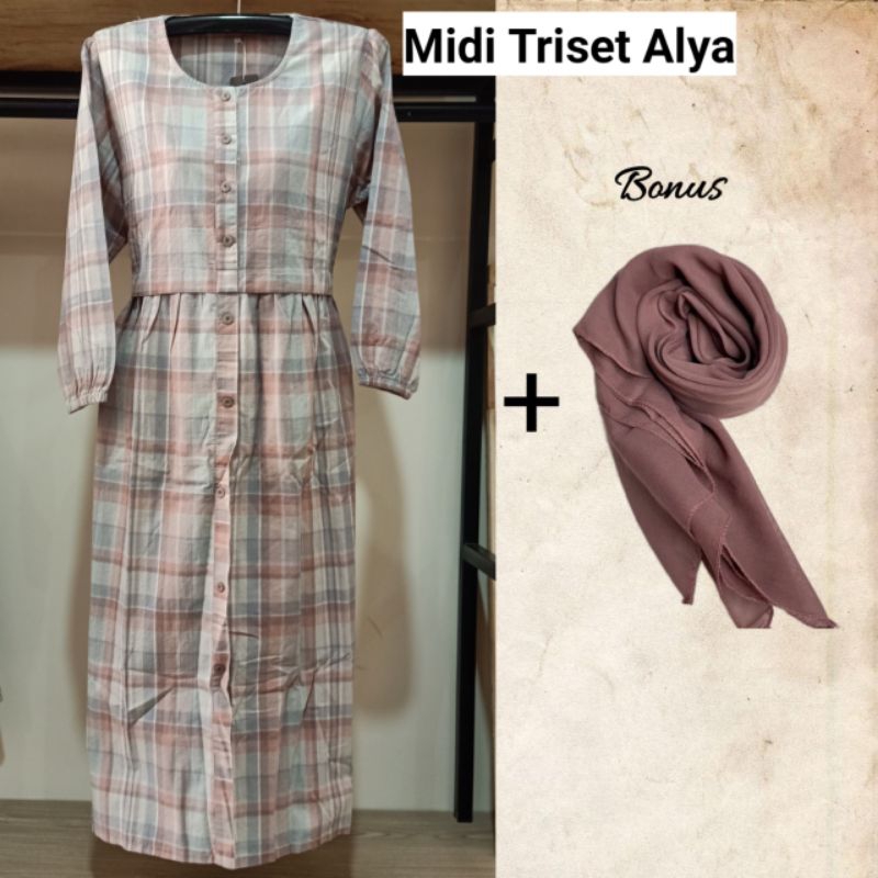 Midi Triset Alya Wanita lengan Panjang Original Brand