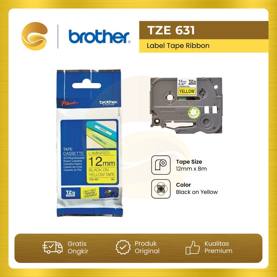 

BROTHER Label Tape TZE 631 12mm Black On Yellow