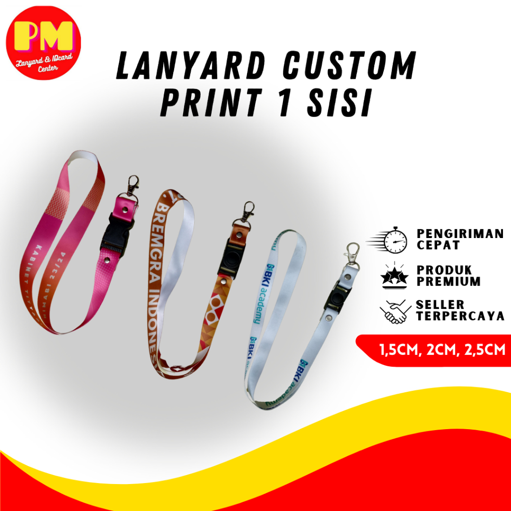 

Lanyard/ Tali ID Card Print Custom 1 sisi, lebar 1,5cm/ 2 cm/2,5cm, full colour