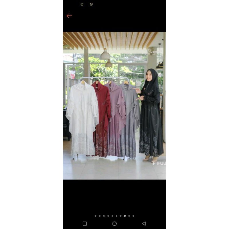 faiza fuji gamis muslimah wanita set ori bermerks syari full ceruty karet pinggang khimar layer