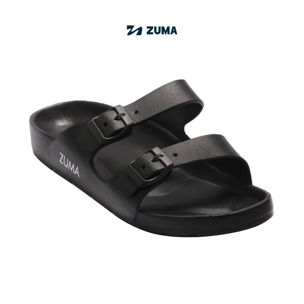 ZUMA MEN DALLAS 1 BLACK, SANDAL SLOP PRIA KARET SLIP ON POLOS, HITAM