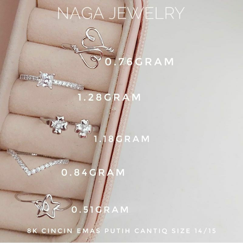 CINCIN PUTIH VANCY AUREL HATI BINTANG SOLITAIRE MATA EMAS KADAR 375 SIZE 14/15
