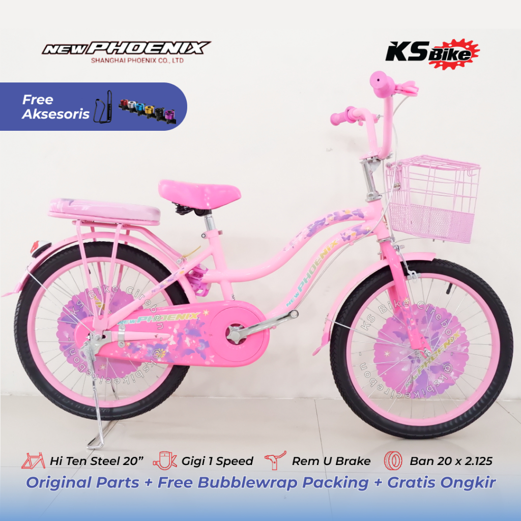 Sepeda Mini New Phoenix 20 Inch Keranjang Boncengan Sepeda Anak Perempuan Umur 7, 8, 9, 10 Tahun Pink KS BIKE CIREBON